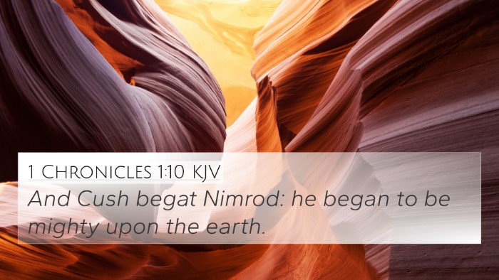 1 Chronicles 1:10 KJV 4K Wallpaper - And Cush begat Nimrod: he began to be mighty upon - 4K Wallpaper Bible Verse