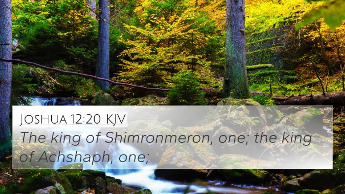 Joshua 12:20 KJV 4K Wallpaper - The king of Shimronmeron, one; the king of - 4K Wallpaper Bible Verse