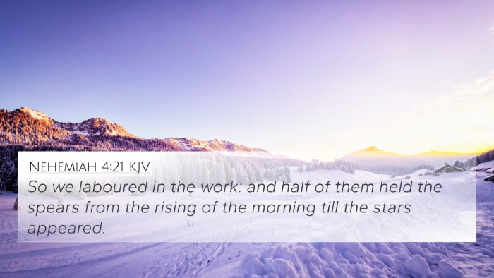 Nehemiah 4:21 KJV 4K Wallpaper - So we laboured in the work: and half of them held - 4K Wallpaper Bible Verse