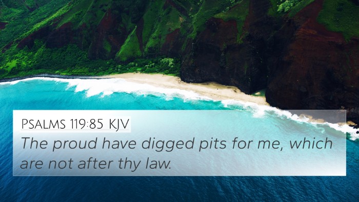 Psalms 119:85 KJV 4K Wallpaper - The proud have digged pits for me, which are not - 4K Wallpaper Bible Verse