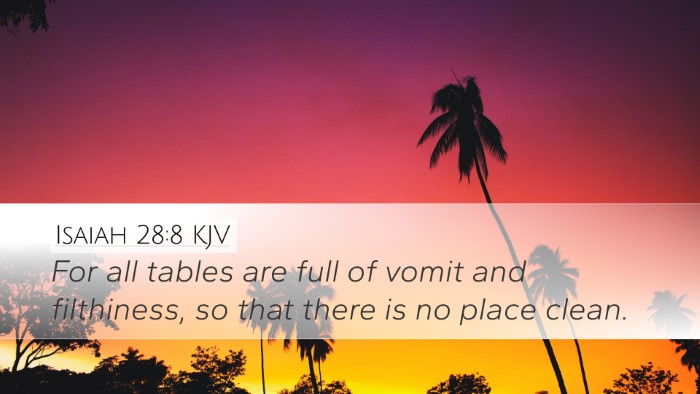 Isaiah 28:8 KJV Desktop Wallpaper - For all tables are full of vomit and filthiness, - Desktop Bible Verse Wallpaper