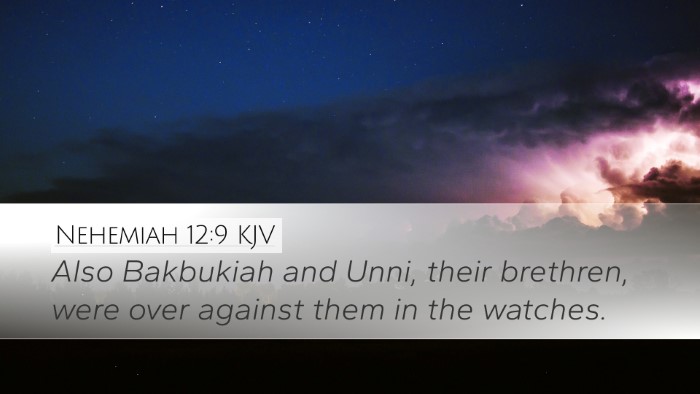 Nehemiah 12:9 KJV Desktop Wallpaper - Also Bakbukiah and Unni, their brethren, were - Desktop Bible Verse Wallpaper