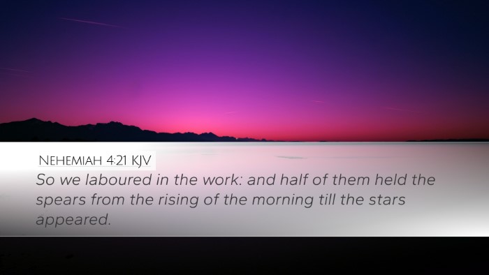 Nehemiah 4:21 KJV Desktop Wallpaper - So we laboured in the work: and half of them held - Desktop Bible Verse Wallpaper