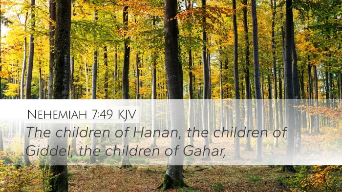 Nehemiah 7:49 KJV Desktop Wallpaper - The children of Hanan, the children of Giddel, - Desktop Bible Verse Wallpaper