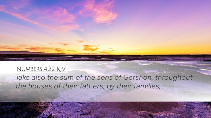 Numbers 4:22 KJV Desktop Wallpaper - Take also the sum of the sons of Gershon, - Desktop Bible Verse Wallpaper