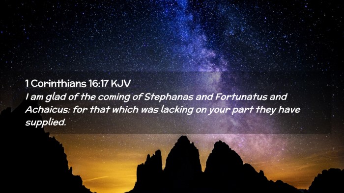 Picture 02 - 1 Corinthians 16:17 KJV Desktop Wallpaper - I am glad of the coming of Stephanas and - Desktop Bible Verse Wallpaper