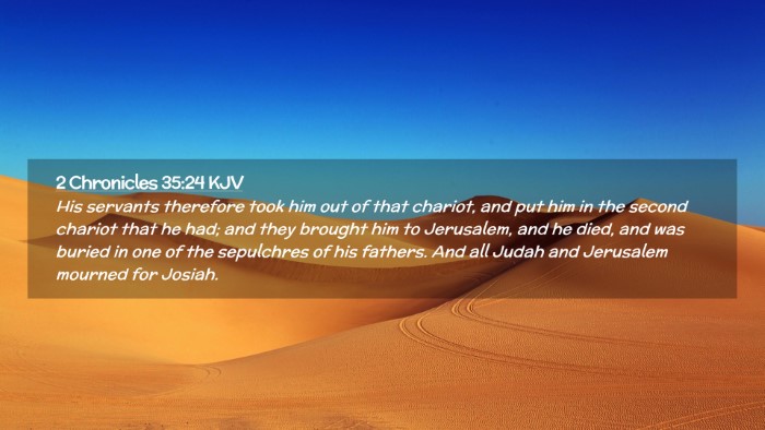 Picture 02 - 2 Chronicles 35:24 KJV Desktop Wallpaper - His servants therefore took him out of that - Desktop Bible Verse Wallpaper