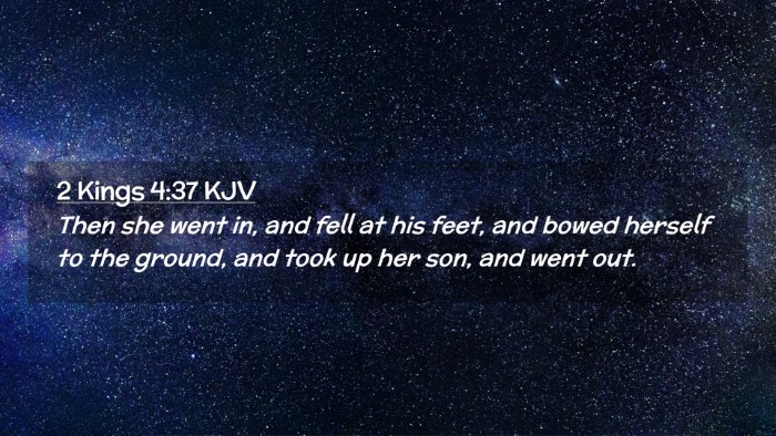 Picture 02 - 2 Kings 4:37 KJV Desktop Wallpaper - Then she went in, and fell at his feet, and bowed - Desktop Bible Verse Wallpaper