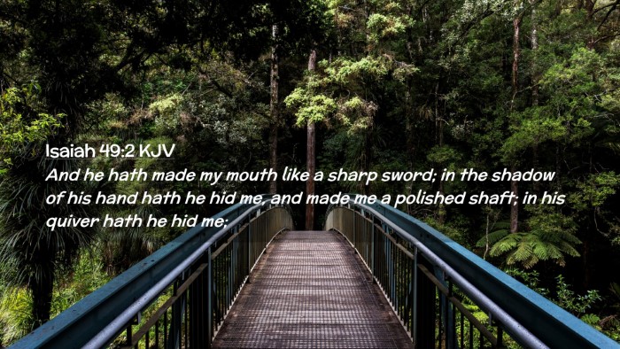 Picture 02 - Isaiah 49:2 KJV Desktop Wallpaper - And he hath made my mouth like a sharp sword; in - Desktop Bible Verse Wallpaper