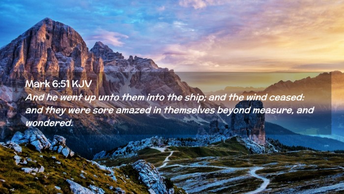 Picture 02 - Mark 6:51 KJV Desktop Wallpaper - And he went up unto them into the ship; and the - Desktop Bible Verse Wallpaper