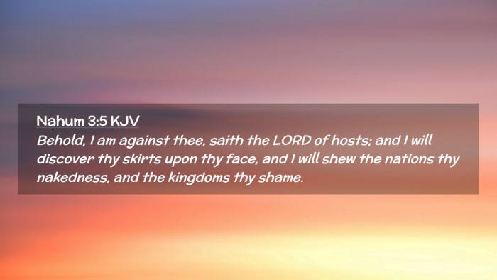 Picture 02 - Nahum 3:5 KJV Desktop Wallpaper - Behold, I am against thee, saith the LORD of - Desktop Bible Verse Wallpaper