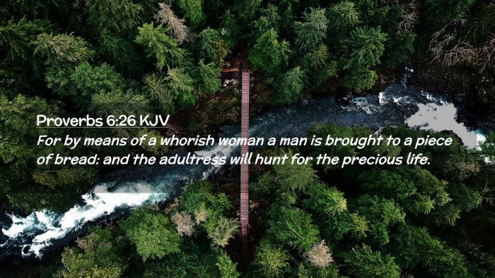 Picture 02 - Proverbs 6:26 KJV Desktop Wallpaper - For by means of a whorish woman a man is brought - Desktop Bible Verse Wallpaper