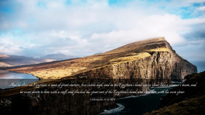 Picture 03 - 1 Chronicles 11:23 KJV Desktop Wallpaper - And he slew an Egyptian, a man of great stature, - Desktop Bible Verse Wallpaper