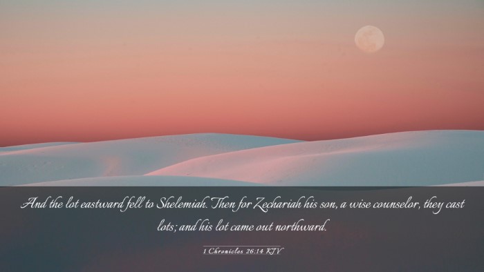 Picture 03 - 1 Chronicles 26:14 KJV Desktop Wallpaper - And the lot eastward fell to Shelemiah. Then for - Desktop Bible Verse Wallpaper