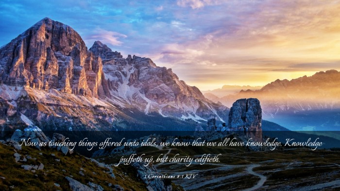 Picture 03 - 1 Corinthians 8:1 KJV Desktop Wallpaper - Now as touching things offered unto idols, we - Desktop Bible Verse Wallpaper