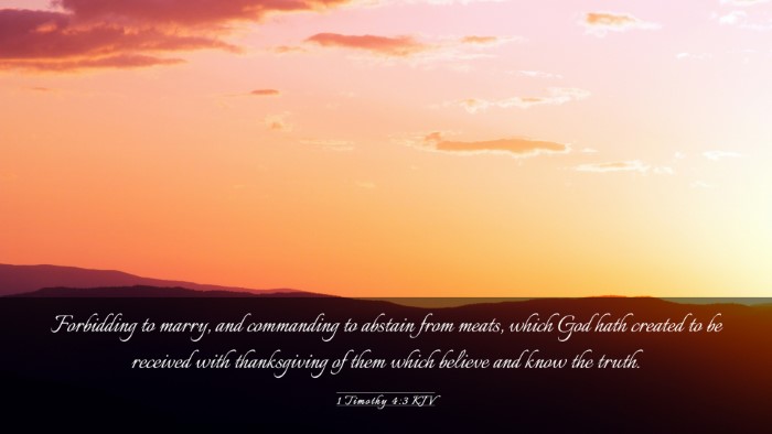 Picture 03 - 1 Timothy 4:3 KJV Desktop Wallpaper - Forbidding to marry, and commanding to abstain - Desktop Bible Verse Wallpaper