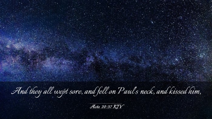 Picture 03 - Acts 20:37 KJV Desktop Wallpaper - And they all wept sore, and fell on Paul's neck, - Desktop Bible Verse Wallpaper