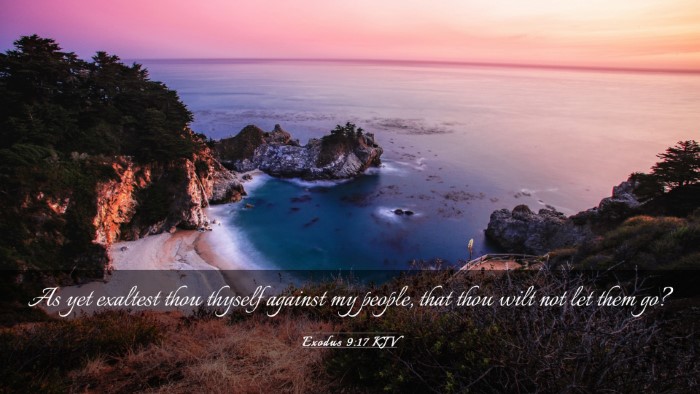 Picture 03 - Exodus 9:17 KJV Desktop Wallpaper - As yet exaltest thou thyself against my people, - Desktop Bible Verse Wallpaper