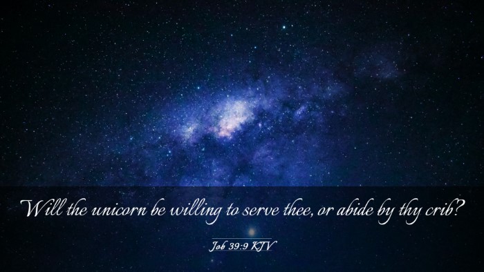 Picture 03 - Job 39:9 KJV Desktop Wallpaper - Will the unicorn be willing to serve thee, or - Desktop Bible Verse Wallpaper
