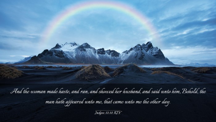 Picture 03 - Judges 13:10 KJV Desktop Wallpaper - And the woman made haste, and ran, and showed her - Desktop Bible Verse Wallpaper