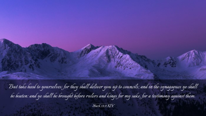 Picture 03 - Mark 13:9 KJV Desktop Wallpaper - But take heed to yourselves: for they shall - Desktop Bible Verse Wallpaper