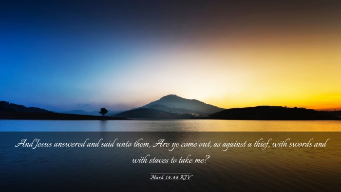 Picture 03 - Mark 14:48 KJV Desktop Wallpaper - And Jesus answered and said unto them, Are ye - Desktop Bible Verse Wallpaper