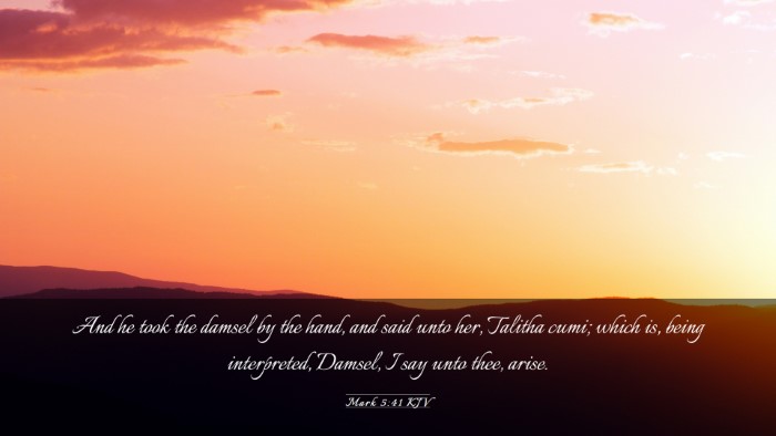 Picture 03 - Mark 5:41 KJV Desktop Wallpaper - And he took the damsel by the hand, and said unto - Desktop Bible Verse Wallpaper
