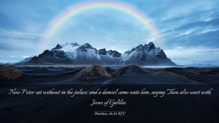 Picture 03 - Matthew 26:69 KJV Desktop Wallpaper - Now Peter sat without in the palace: and a damsel - Desktop Bible Verse Wallpaper