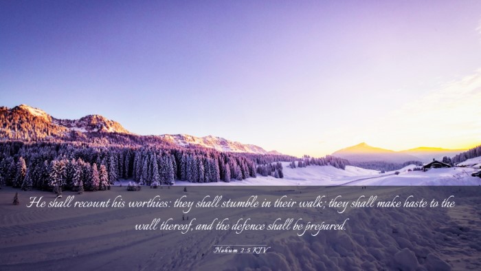 Picture 03 - Nahum 2:5 KJV Desktop Wallpaper - He shall recount his worthies: they shall stumble - Desktop Bible Verse Wallpaper