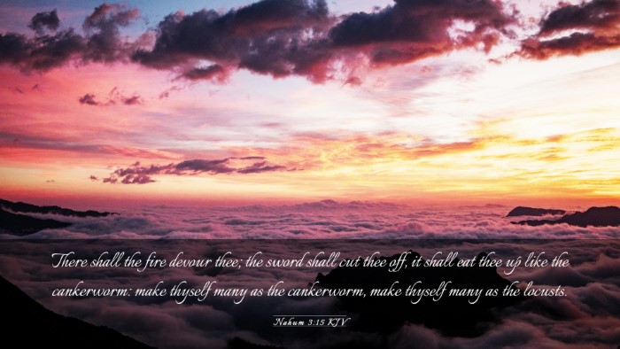 Picture 03 - Nahum 3:15 KJV Desktop Wallpaper - There shall the fire devour thee; the sword shall - Desktop Bible Verse Wallpaper