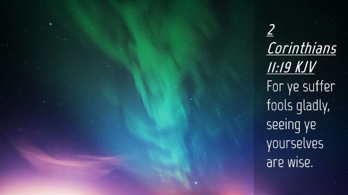 Picture 04 - 2 Corinthians 11:19 KJV Desktop Wallpaper - For ye suffer fools gladly, seeing ye yourselves - Desktop Bible Verse Wallpaper