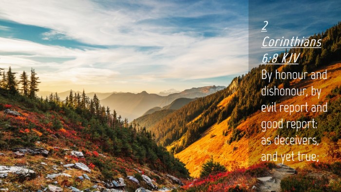 Picture 04 - 2 Corinthians 6:8 KJV Desktop Wallpaper - By honour and dishonour, by evil report and good - Desktop Bible Verse Wallpaper