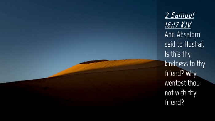 Picture 04 - 2 Samuel 16:17 KJV Desktop Wallpaper - And Absalom said to Hushai, Is this thy kindness - Desktop Bible Verse Wallpaper