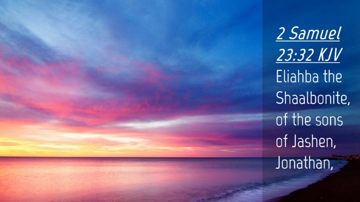 Picture 04 - 2 Samuel 23:32 KJV Desktop Wallpaper - Eliahba the Shaalbonite, of the sons of Jashen, - Desktop Bible Verse Wallpaper