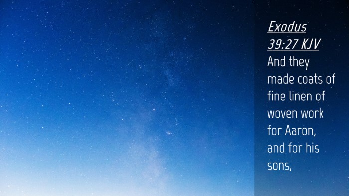 Picture 04 - Exodus 39:27 KJV Desktop Wallpaper - And they made coats of fine linen of woven work - Desktop Bible Verse Wallpaper