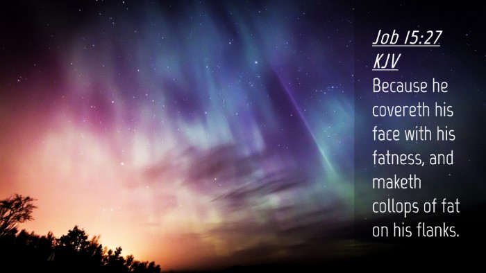 Picture 04 - Job 15:27 KJV Desktop Wallpaper - Because he covereth his face with his fatness, - Desktop Bible Verse Wallpaper