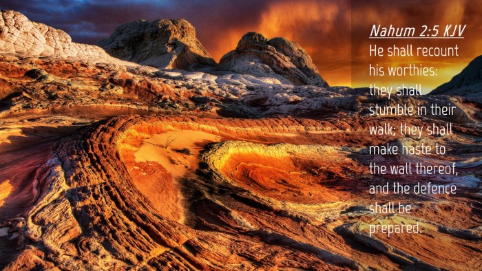 Picture 04 - Nahum 2:5 KJV Desktop Wallpaper - He shall recount his worthies: they shall stumble - Desktop Bible Verse Wallpaper