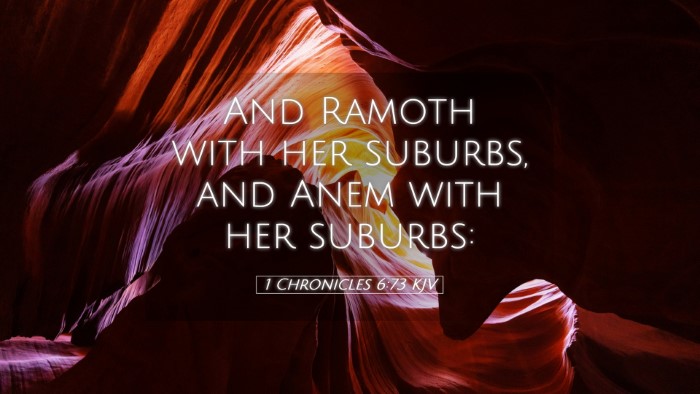 Picture 05 - 1 Chronicles 6:73 KJV Desktop Wallpaper - And Ramoth with her suburbs, and Anem with her - Desktop Bible Verse Wallpaper