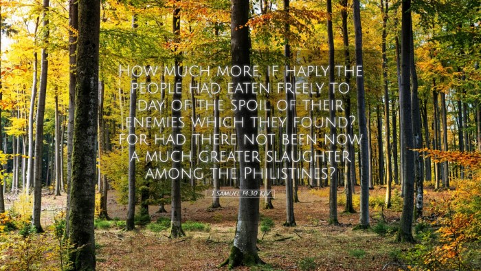 Picture 05 - 1 Samuel 14:30 KJV Desktop Wallpaper - How much more, if haply the people had eaten - Desktop Bible Verse Wallpaper
