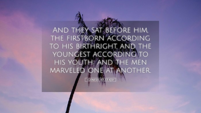 Picture 05 - Genesis 43:33 KJV Desktop Wallpaper - And they sat before him, the firstborn according - Desktop Bible Verse Wallpaper