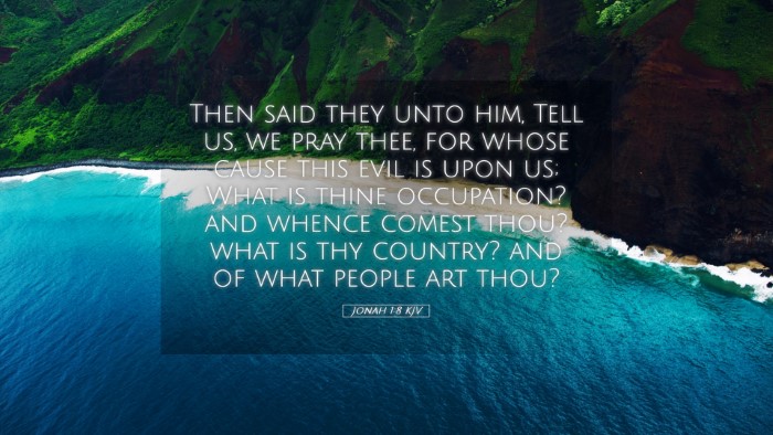 Picture 05 - Jonah 1:8 KJV Desktop Wallpaper - Then said they unto him, Tell us, we pray thee, - Desktop Bible Verse Wallpaper