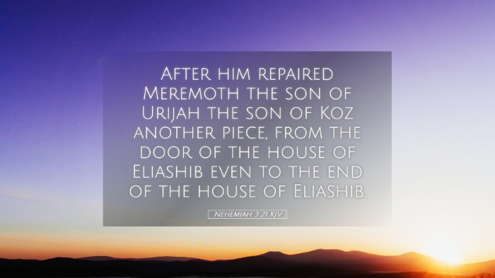 Picture 05 - Nehemiah 3:21 KJV Desktop Wallpaper - After him repaired Meremoth the son of Urijah the - Desktop Bible Verse Wallpaper