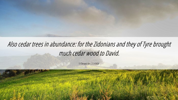Picture 06 - 1 Chronicles 22:4 KJV Desktop Wallpaper - Also cedar trees in abundance: for the Zidonians - Desktop Bible Verse Wallpaper