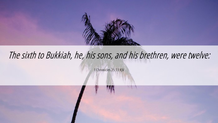 Picture 06 - 1 Chronicles 25:13 KJV Desktop Wallpaper - The sixth to Bukkiah, he, his sons, and his - Desktop Bible Verse Wallpaper