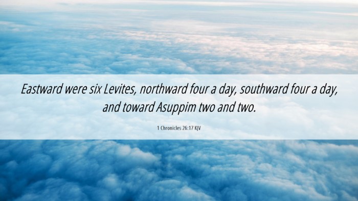 Picture 06 - 1 Chronicles 26:17 KJV Desktop Wallpaper - Eastward were six Levites, northward four a day, - Desktop Bible Verse Wallpaper