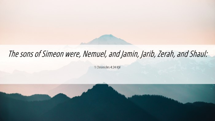 Picture 06 - 1 Chronicles 4:24 KJV Desktop Wallpaper - The sons of Simeon were, Nemuel, and Jamin, - Desktop Bible Verse Wallpaper