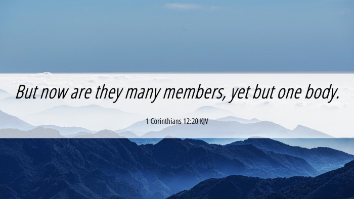 Picture 06 - 1 Corinthians 12:20 KJV Desktop Wallpaper - But now are they many members, yet but one - Desktop Bible Verse Wallpaper