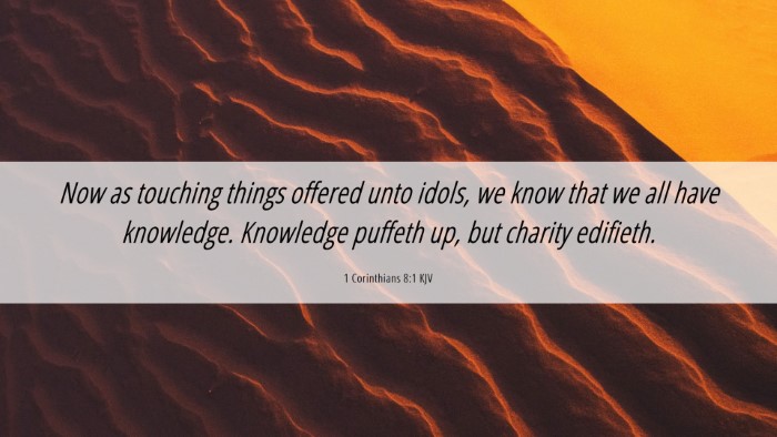 Picture 06 - 1 Corinthians 8:1 KJV Desktop Wallpaper - Now as touching things offered unto idols, we - Desktop Bible Verse Wallpaper