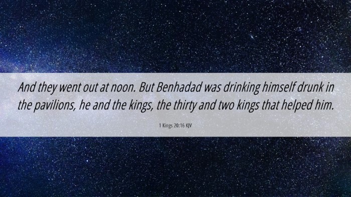 Picture 06 - 1 Kings 20:16 KJV Desktop Wallpaper - And they went out at noon. But Benhadad was - Desktop Bible Verse Wallpaper
