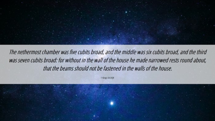 Picture 06 - 1 Kings 6:6 KJV Desktop Wallpaper - The nethermost chamber was five cubits broad, and - Desktop Bible Verse Wallpaper